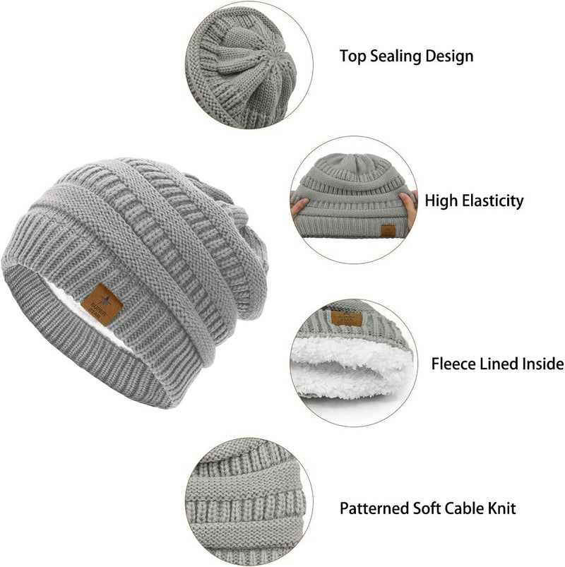 Durio Womens Knit Beanie Winter Thick Solid Fleece Lined Beanie Hats for Women Men Unisex Warm Skiing Beanies - Image 2